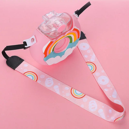 Rainbow Donut Water Bottle with carry strap